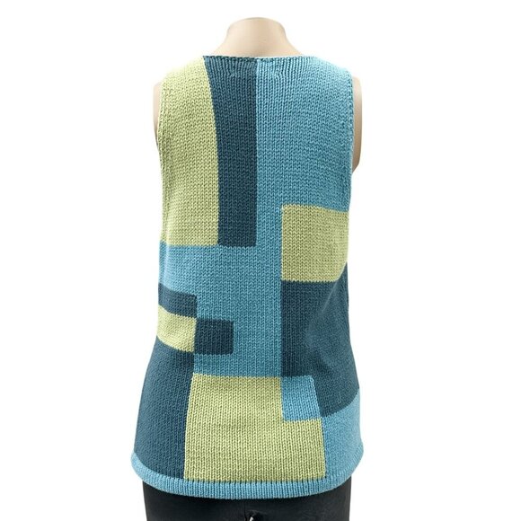 Brooks Brothers Womens Tank Top Knit Color Block Blue Green Cotton Blend Retro M - Picture 2 of 9